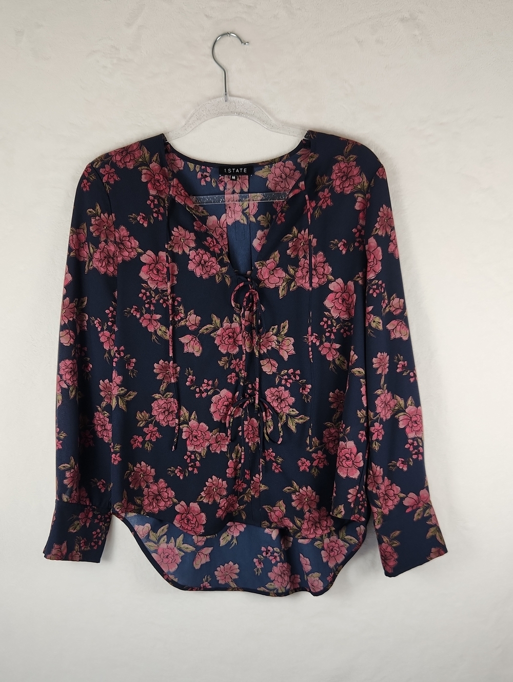 1.State - Gallant Garden Tie Front Long Sleeve Blouse - Women's Size Medium